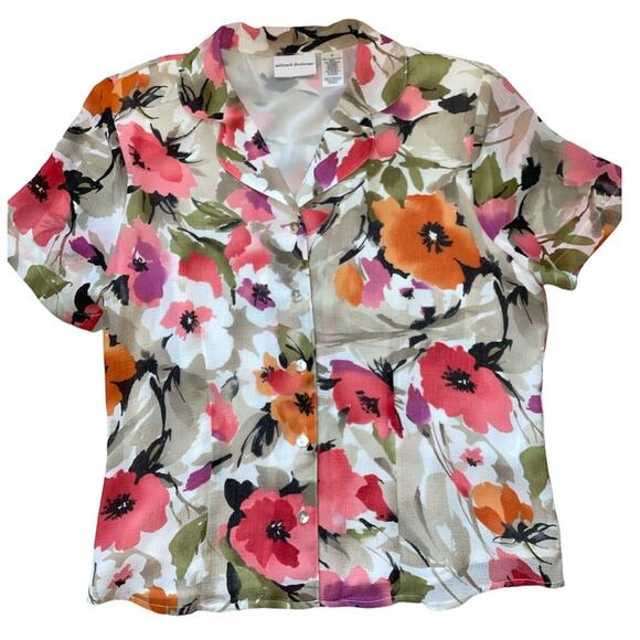 Alfred Dunner Vintage Floral Short Sleeve 80s Button Front Lined Blouse size 12 - Picture 1 of 10